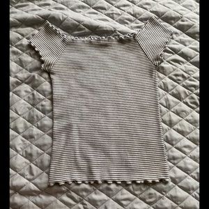 ~black and white, striped, off- the shoulder top~